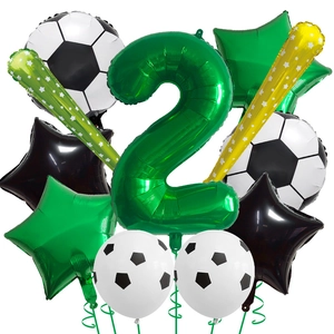 Soccer theme birthday balloon set with number 2 and football foil shapes for parties