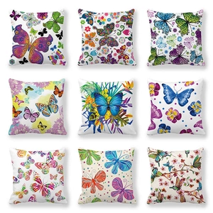 Taie d'Oreiller Carrée en Velours Peau de Pêche Imprimé Papillon Housse de Coussin Décorative Pour Canapé Maison