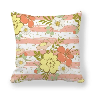Minimalist square peach skin pillowcase featuring floral patterns and striped background