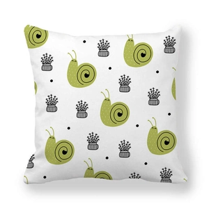 Thick peach skin pillowcase featuring cute green snail and potted plant cartoon print