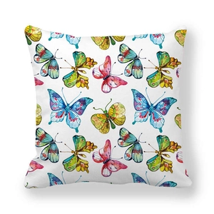 Housse de coussin carrée avec motifs artistiques de papillons aquarelles multicolores
