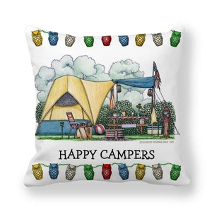 Detalle de la ilustración Happy Campers en funda de almohada con motivo de camping