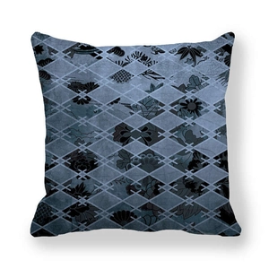 Detail of blue geometric peach skin pillowcase with traditional Japanese patterns