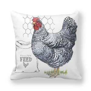 Thick peach skin fabric pillowcase featuring watercolor hen and poultry feed design