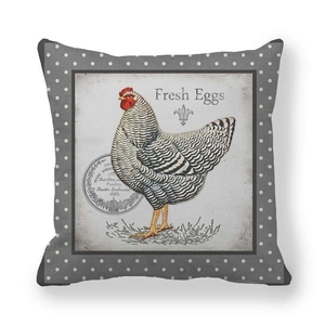 Rustic Fresh Eggs chicken farmhouse pillow cover with peach skin velvet texture
