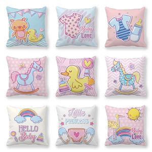 Cute Cartoon Baby Theme Square Pillowcase Peach Skin Decorative Cushion Cover For Nursery Living Room Bedding Home Decor