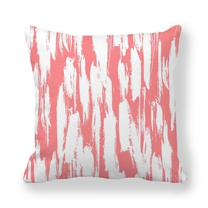 Housse de coussin carrée minimaliste à motif abstrait rose corail et blanc artistique