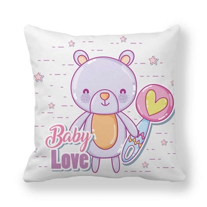 Cartoon baby bear peach skin pillowcase with Baby Love print on white background