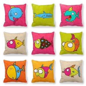Cartoon Fish Series Peach Skin Fabric Pillowcase Shark Whale Printed Decorative Cushion Cover For Sofa Living Room Fun Kids Room Square Throw Pillow Case