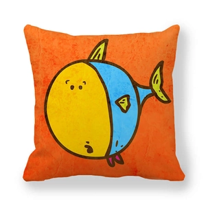 Orange peach skin pillowcase featuring cartoon fish design on a white background