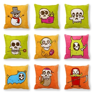 Cartoon Totenkopf Serie Pfirsichhaut-Samt Kissenbezug Künstlerisch Monster Skelett Quadratischer Kissenbezug Für Sofa Deko