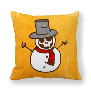 Kissenhülle aus Pfirsichhaut in Orange mit Cartoon-Skelett-Schneemann-Muster