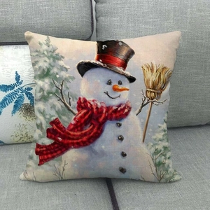 Weihnachts-Schneemann-Kissenbezug aus Leinen für festliche Winter-Sofa-Dekorationen