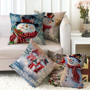 Kissenbezug Mit Weihnachtsschneemann Druck Leinenoptik Festlicher Feiertag Deko Kopfkissenhülle Sofa Heim