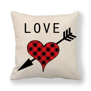 Housse de coussin en lin pour la Saint-Valentin avec cœur à carreaux et lettrage LOVE