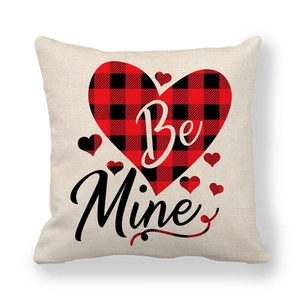 Housse de coussin en lin Saint-Valentin avec cœur à carreaux et texte Be Mine
