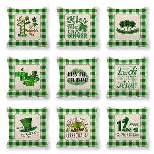 Fodera per Cuscino in Lino per San Patrizio Gingham Buffalo Plaid Trifoglio Irlandese Cappello Leprechaun Copricuscino Decorativo