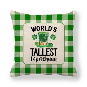 St. Patrick's Day green gingham pillow cover with Leprechaun hat and clover design