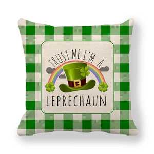 Dettaglio della federa per San Patrizio con motivo a quadri e stampa del leprechaun