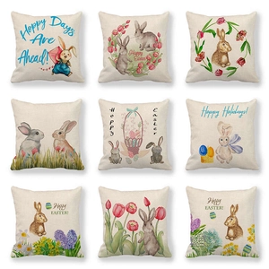 Fodera per Cuscino Decorativo in Lino con Motivo a Coniglietto Pasquale Copricuscino con Stampa di Fiori e Conigli per Casa