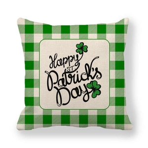 St. Patrick's Day green buffalo plaid linen pillowcase with Happy St. Patrick's Day text