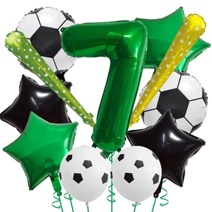 Soccer theme party set with green number 7 balloon and aluminum foil sports balloons