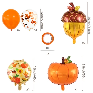 Dettagli del set di palloncini autunnali con foglie d'acero, ghiande e zucche