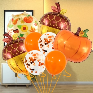 Set di palloncini per il ringraziamento con foglie d'acero, ghiande e palloncino a zucca
