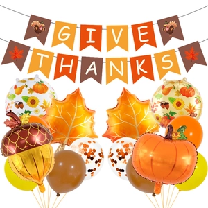 Thanksgiving Party Decoration Balloons Give Thanks Banner Maple Leaf Pumpkin Acorn Foil Balloons For Home Festival Celebration