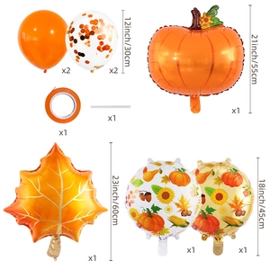 Dettagli del set di palloncini per il Ringraziamento con misure di zucca e foglie