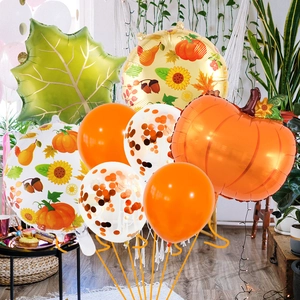 Set di palloncini per il Ringraziamento con zucca foglia di acero e palloncini con coriandoli