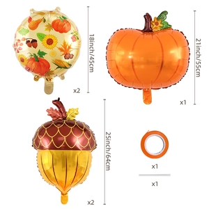 Dettaglio del set di palloncini del Ringraziamento con zucca, ghiande e alluminio