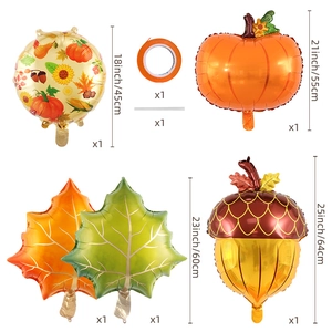 Dettaglio del set di palloncini del Ringraziamento con foglia d'acero, zucca e ghianda