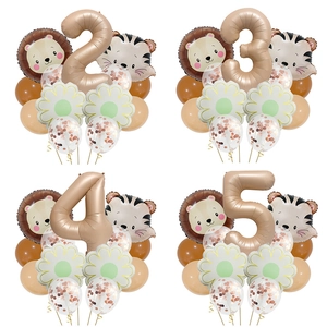 Ballon Fête Anniversaire Feuille Latex Rétro Jungle Lion Tigre Animal Thème Caramel Numéro Géant Marguerite Photo Accessoires