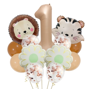 Kit ballons animaux avec lion tigre et chiffre 1 pour déco de premier anniversaire