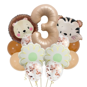 Détail du kit de ballons 3ème anniversaire thème jungle avec lions et tigres en aluminium