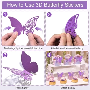 Guide for applying 3D purple butterfly stickers with hollow design for cake decoration
