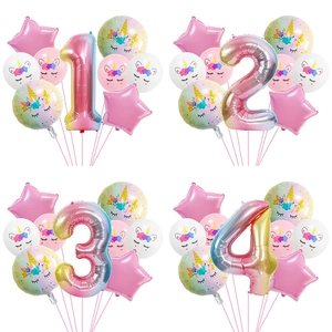 Einhorn Geburtstag Party Dekoration Ballons Regenbogen Gradient Aluminiumfolie Stern Rund Latex Für Kinder Süße Feier