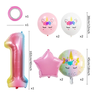 Einhorn Geburtstag Set mit 40-Zoll Regenbogen Nummer 1 Ballon und Latex Dekorationen