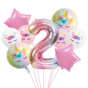 Einhorn Geburtstag Ballon Set mit Regenbogen Zahl 2 und Stern Folienballons