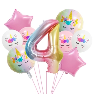 Einhorn-Geburtstagsballon-Set mit großem 40-Zoll Farbverlauf-Zahlenballon 4 im Detail