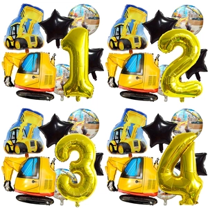 Lot de Ballons d'Anniversaire Véhicules de Chantier Pelleteuse Bulldozer Étoile Ballons en Aluminium pour Décoration Fête