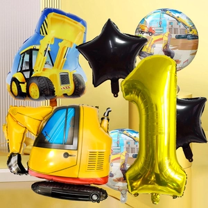 Kit ballons chantier avec pelleteuse jaune et chiffre 1 pour décoration anniversaire