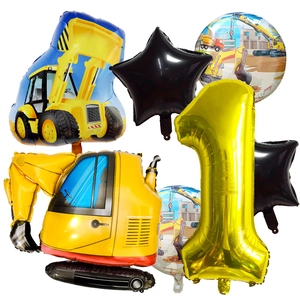 Set de ballons de chantier avec pelleteuse jaune et chiffre 1 pour fête d'anniversaire