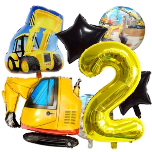 Kit de ballons de chantier avec excavatrice, bulldozer et chiffre 2 pour fête d'anniversaire