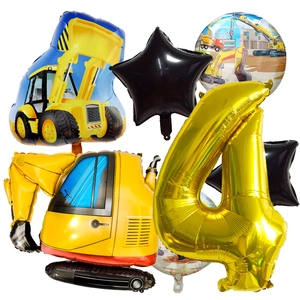 Lot de ballons en aluminium thème chantier avec chiffre 4 pour décoration d'anniversaire