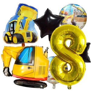 Kit de ballons de chantier avec excavatrice jaune et chiffre 8 doré pour anniversaire