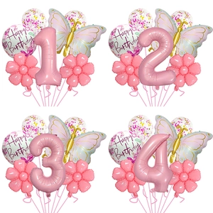 Ballon D'anniversaire Papillon Rose Mat Numéro Aluminium Latex Pour Fête Filles Décoration