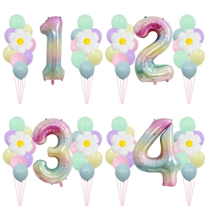 Gradiënt Regenboog Ster Nummer Ballon Witte Madeliefje Aluminiumfolie Latex Ballonnen Verjaardag Carnaval Feest Decoratie Accessoires