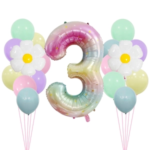 40 inch regenboog ster nummer 3 ballon met madeliefjes voor verjaardagsdecoratie